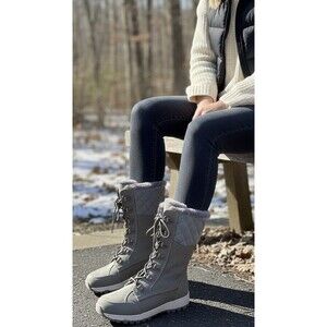 EUC Bench Rosa Winter Faux Fur Lined Gray Quilted Waterproof Snow Boots 39/US 8